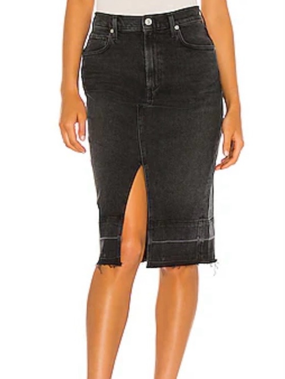 Citizens Of Humanity Lauren Front Slit Midi Skirt Sz 28 Faded Black High Rise
